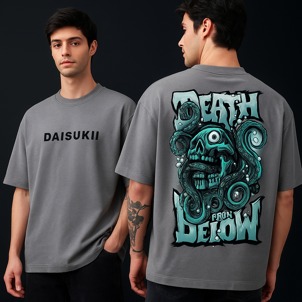 OCTOPUS SKULL | DEATH FROM BELOW | GREY | OVERSIZED GRAPHIC T-SHIRT